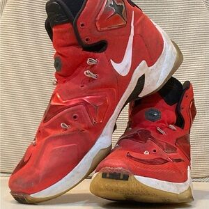 Nike LeBron 13 Red and White Sneakers